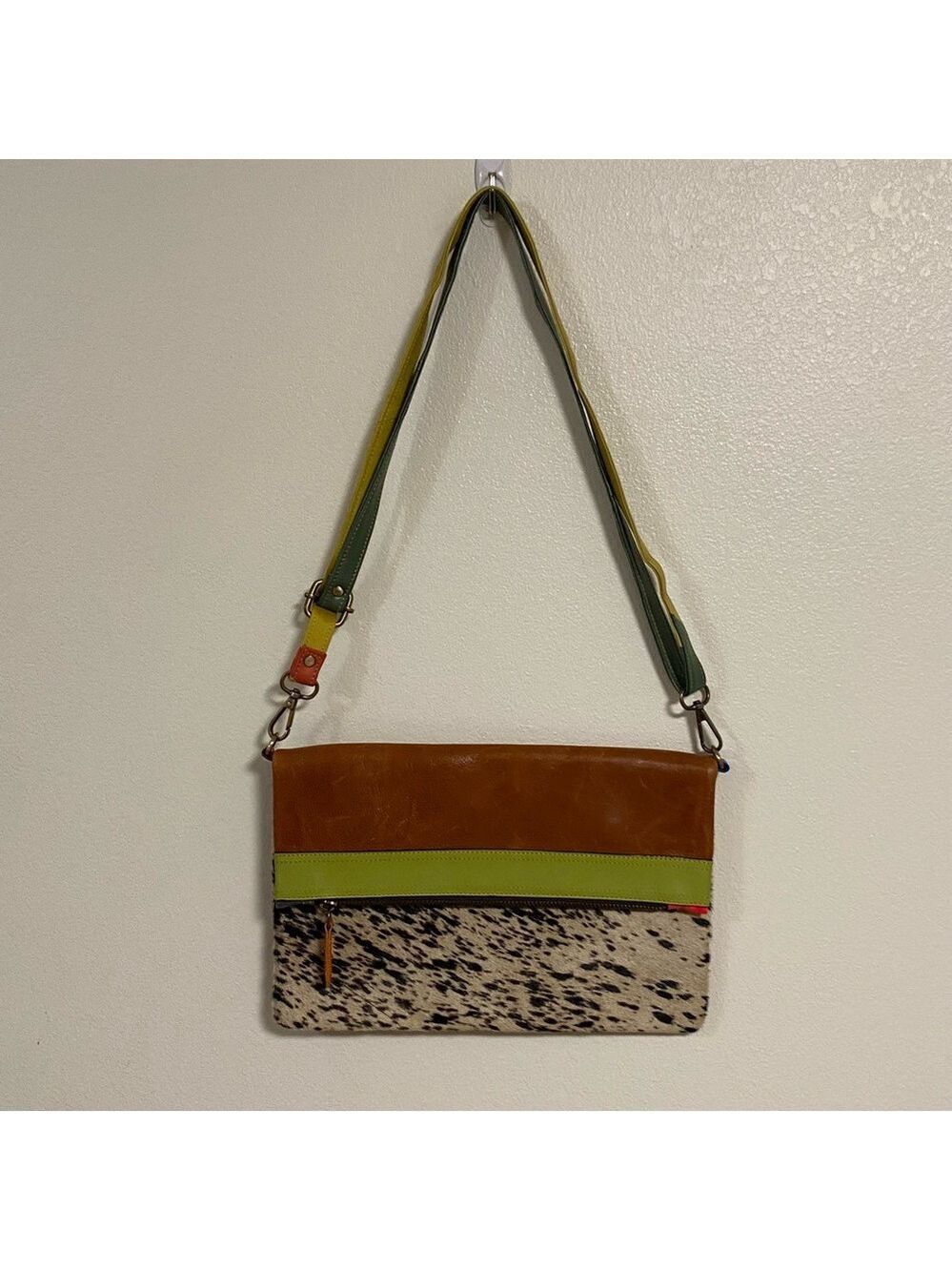 Handcrafted Crossbody Clutch Purse Multicolor patchwork Leather bag